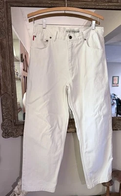 VINTAGE Bugle Boy White Jeans Mens 30” Waist  High Rise Relaxed Tapered 90s - Image 1 of 4