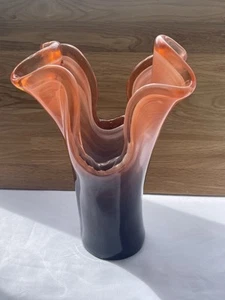 Murano Black And Orange Hand Blown Glass Vase. - Picture 1 of 7