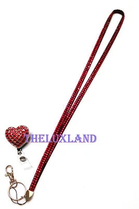 Valentinstag Herz Strass rot einziehbar Ausweishalter Rolle + rotes Schlüsselband - Bild 1 von 1