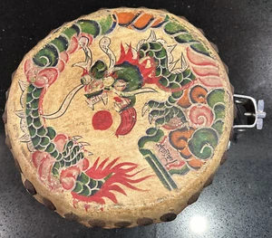 Vintage 1920’s Chinese Tom Tom Hand Painted Calf-Skin Drums 9" - Picture 1 of 21