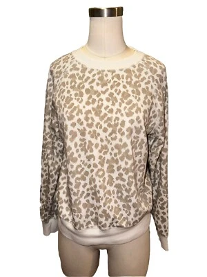 Sudadera para mujer Old Navy Vintage cuello redondo, beige estampado de leopardo, talla XS Foto 1 de 4