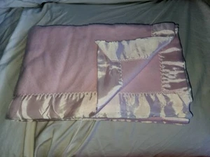 VTG Pink Nylon Trim Binding Acrylic Crib Blanket 1999 Fleece 40x45" Baby Lovey - Picture 1 of 12