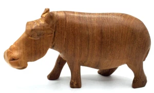Wooden Hippo Sculpture Figure Home Deco - Picture 1 of 8