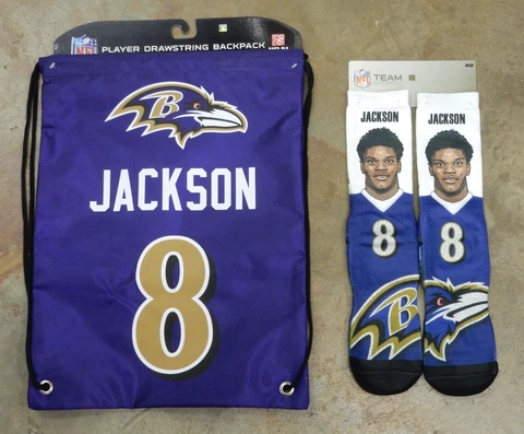 2 Pack NFL Baltimore Ravens Gift Socks Drawstring Bag Jersey Lamar Jackson MED Cover