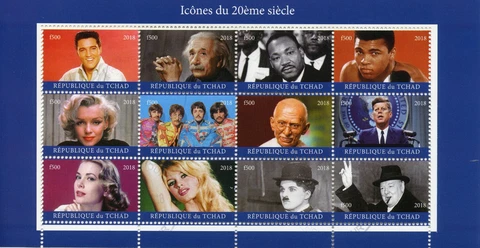 Stamps Chad 2018 CTO Elvis Presley Gandhi Einstein JFK Churchill Beatles 12v M/S Cover