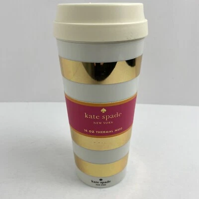 Kate Spade White Gold Striped 16oz. Thermal Mug - Image 1 of 4