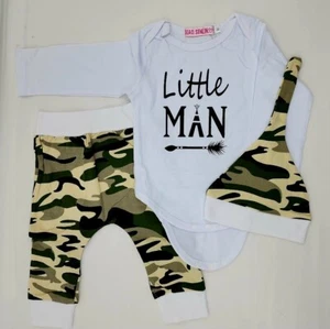 Little Man Boys Infant Toddler 12-18M Long Sleeve Bodysuit Outfit Set White Camo - Picture 1 of 1