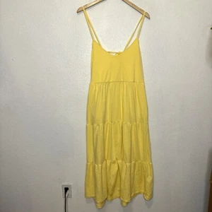 Old Navy Tiered Slub Knit Midi Dress Womens Large Morning Sun Yellow Sleeveless - Picture 1 of 12