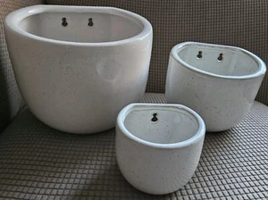 3 Vtg Thick Heavy Porcelain WH W/BN Speckles Wall Pocket Planters Assorted Sizes - Picture 1 of 24