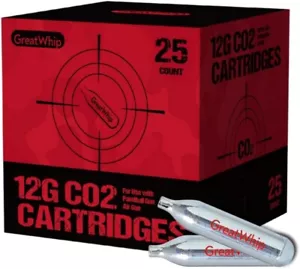 Greatwhip 12G CO2 Cartridges 25 Pack, High Grade for Paintball, Airsoft Practice - Picture 1 of 7