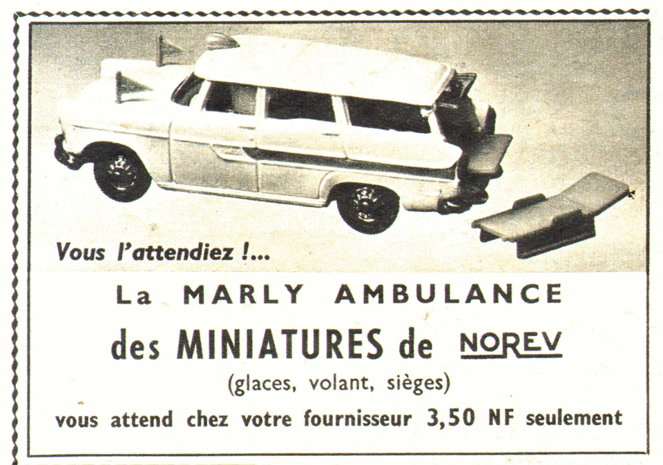PUB VEHICULE MINIATURE  " NOREV  "   LA MARLY AMBULANCE   1960 - Photo 1/1