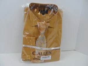 C. Allen NY Gold Men's French Cuff Dress Shirt w/Tie-Handerchief -16.5-36/37 - Picture 1 of 5