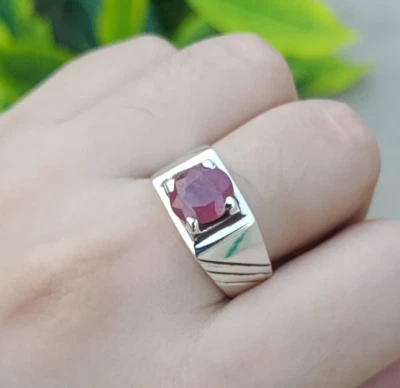 Xmas Ring Ruby Ring Men & Women Design Ring Natural Ruby Stone Silver Ring - Image 1 of 4