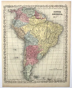 "SOUTH AMERICA" Antique hand colored authentic map 1857 - Picture 1 of 1