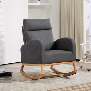 Upholstered Glider Chair Armchair with High Backrest & Side Pocket for Bedroom   - Picture 1 of 13