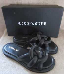 Coach C8983 Georgie schwarze Leder Plüsch offene Zehenpartie Sandalen Schuhe 7 B EUR 37,5 neu mit Karton - Bild 1 von 9