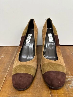 Isaac Mizrahi Mujer Talla 8M Vintage Color Blocado Marrón Gamuza Zapatos Tacones Foto 1 de 4