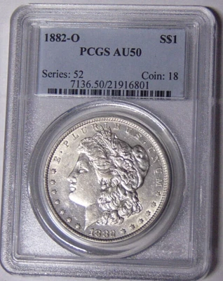 PCGS AU50 1882-O Morgan Silver Dollar New Orleans Mint #21916801 - Image 1 of 3