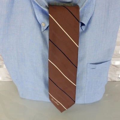 OSCAR de la RENTA Designer Neck Tie Mens Brown Striped Logo Signature Luxe Dress Foto 1 de 4