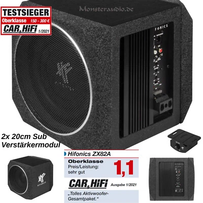 HIFONICS ZEUS ZX82A 2x 20cm aktiv Subwoofer Auto Bassreflex Aktivsub 400 Watt - Bild 1 von 4