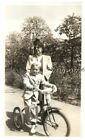 Found B&W Photo G_0795 Woman Stands By Son On Large Tricycle