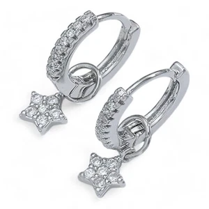 Silberne Sternchen Creolen mit Zirkonia Steinchen - Bild 1 von 7