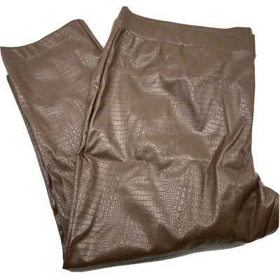 28W P A551035 Isaac Mizrahi Live! Pantalón al tobillo Petite imitación cuero cocodrilo ajustado marrón Foto 1 de 4