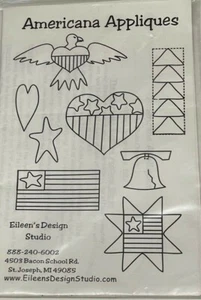Eileen's Design Studio Americana Applique Pattern Flag Stars Heart Bells - Picture 1 of 5