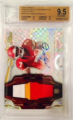 AARON MURRAY RC AUTO 2014 TOPPS FINEST REFRACTOR 3 CLR PATCH #12/15 BGS 9.5/10 - Image 1 of 2