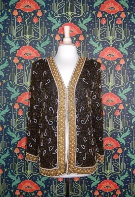 Chaqueta Top Vintage Años 90 Negro Dorado Perla Cuentas Barroco Bling Trofeo M Foto 1 de 4