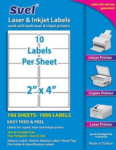 Svel Shipping Labels for Laser & Inkjet Printers, 1000 Labels 2"×4" (100 Sheets) - Picture 1 of 7