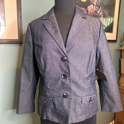 Liz Claiborne 蓝色/灰色内衬西装夹克,尺寸 12P — 第 1/4 张图片
