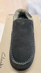 Clarks Men's Size 11M Suede Faux Fur Convertible Slippers Gray New - Picture 1 of 5