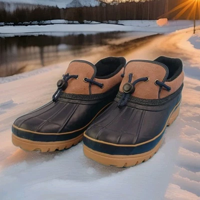 Bass Duck Boots Women's Size 11 Ankle Slip On Rubber Suede Leather Tan Trim - Image 1 of 4