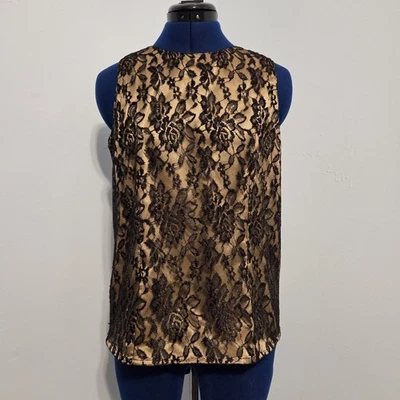 Винтажная черная кружевная майка на пуговицах без указания бренда - Изображение 1 из 4