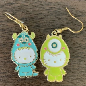 Hello Kitty Monsters Inc Mike Wazowski & Sulley Enamel Dangle Earrings Halloween - Picture 1 of 9