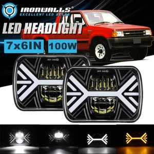 For Mazda B2600 1987-1993 Pair 7x6" INCH LED Headlights Hi/Lo DRL Turn Signal - Foto 1 di 12