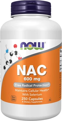 NOW Supplements, NAC (N-acetil cisteína) 600 mg con selenio, 250 cápsulas vegetales Foto 1 de 4