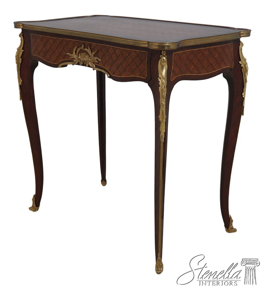 L69487: Louis XV Style Parquetry Inlaid Mahogany Side Table w. Drawer - Image 1 of 4