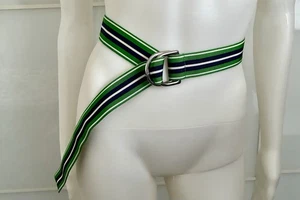 Polo Por Ralph Lauren Verde Rayas Grosgrain D Anillo Hebilla Cinturón Unisex - Imagen 1 de 5