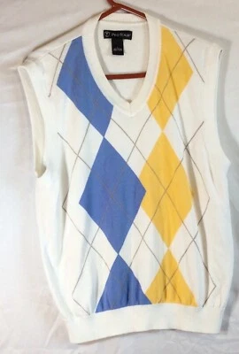 Pro Tour Men’s Argyle Sweater Vest L Preppy Golf Core V-Neck Knit Retro Y2K - Image 1 of 4