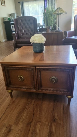 Vintage 1960s MCM Coffee Table With Gold Hardware And Storage Cover