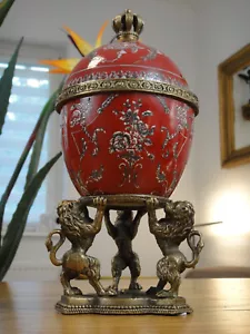 Deckeldose Porzellan Bronze Löwe Urne Prunk Dose Deckelvase Antik Pokal Edel Ei - Bild 1 von 10