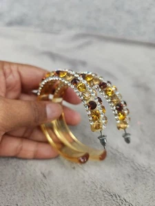 Pair Of Round Hoop Earrings With Round Cut Gem Stone Earrings - Picture 1 of 6