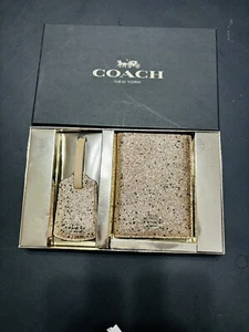 Coach NY Gold STAR GLITTER TRAVEL SET passport/luggage tag combo gift boxed - Picture 1 of 3