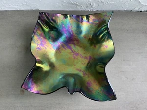 RON LEUC signiert USA schillerndes Kunstglas Taschentuch Süßigkeiten/Schmuck Geschirr - Bild 1 von 5