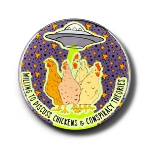 Teorías de conspiración de pollo divertido retrato de mascotas imán hecho a mano regalo 3,5" - Imagen 1 de 5