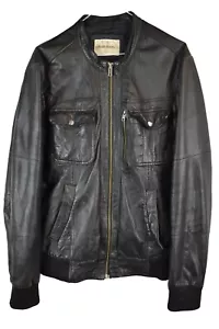 RIVER ISLAND giacca nera vera pelle circonferenza petto 44" uomo full zip bomber biker - Foto 1 di 12