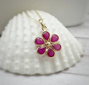 Natural Ruby Fine Pendant 10k Solid Yellow Gold Pendant With Chain July Birth - Picture 1 of 7