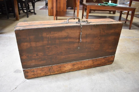 Antique Wood Carpenter's Toolbox, Chest Trunk Cover